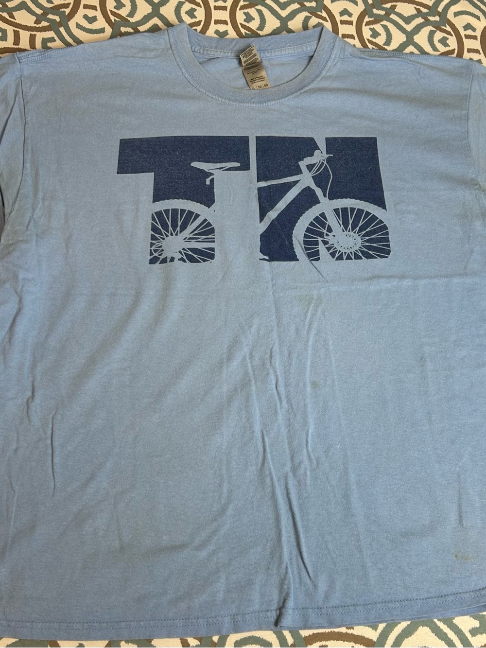 Light Blue Men's Graphic T-Shirt with Dark Blue Bike Design TN